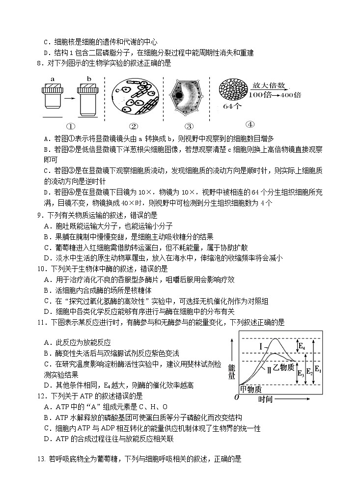 广东省汕头市金山中学2021-2022学年高一上学期期末考试生物含答案02