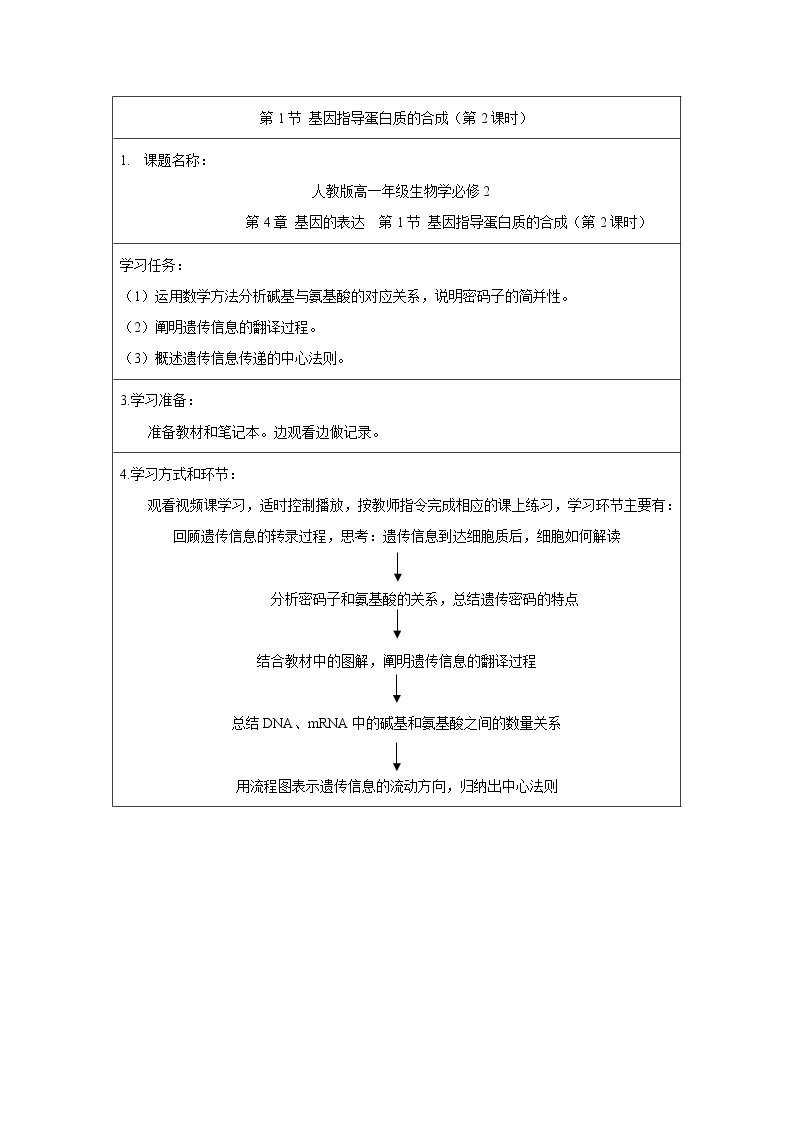 高一生物学(人教版2019)必修二 基因指导蛋白质的合成（2） 课件+教案+导学案+学习任务单+同步练习含答案01