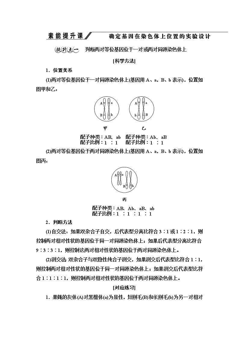 2021-2022学年高中生物新人教版必修第二册 第2章 第3节 素能提升课 确定基因在染色体上位置的实验设计 学案第1页
