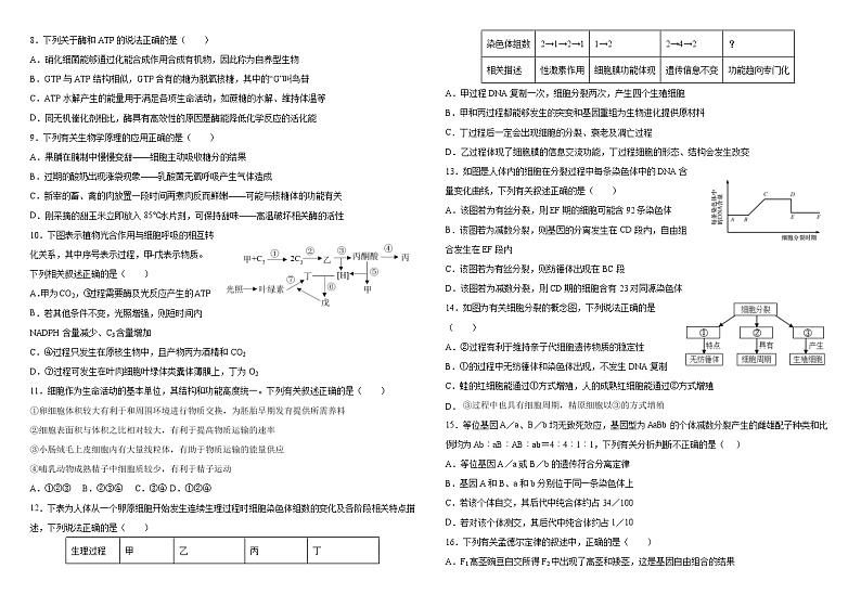 2022届黑龙江省哈尔滨师范大学附属中学高三上学期期中考试生物试题含答案02