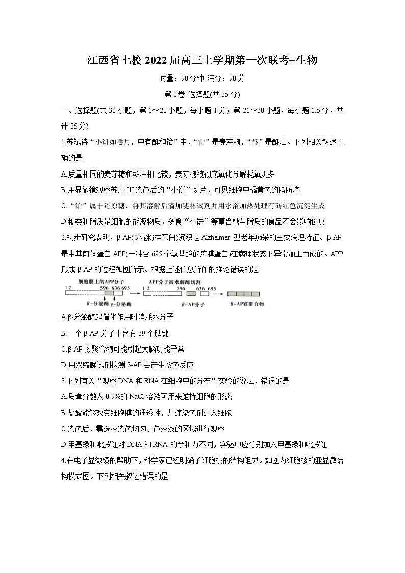 2022届江西省七校高三上学期第一次联考生物试题含答案第1页