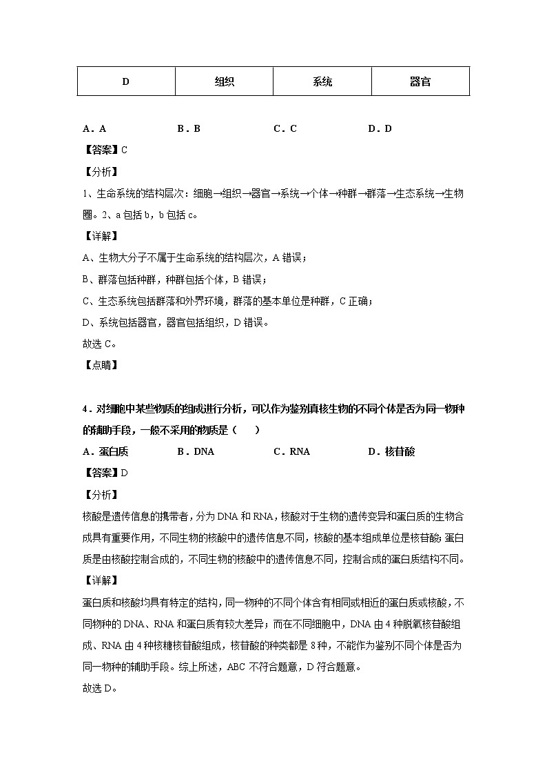 2021-2022学年山东省济南市长清一中高一10月阶段测试(A)生物试题解析版03
