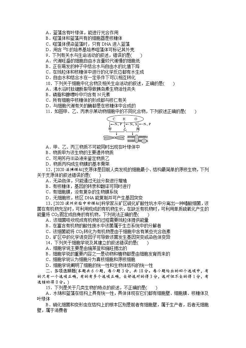2022 新高考 【专题训练】第一单元 细胞的分子组成--单元质量评估(含答案解析】第2页
