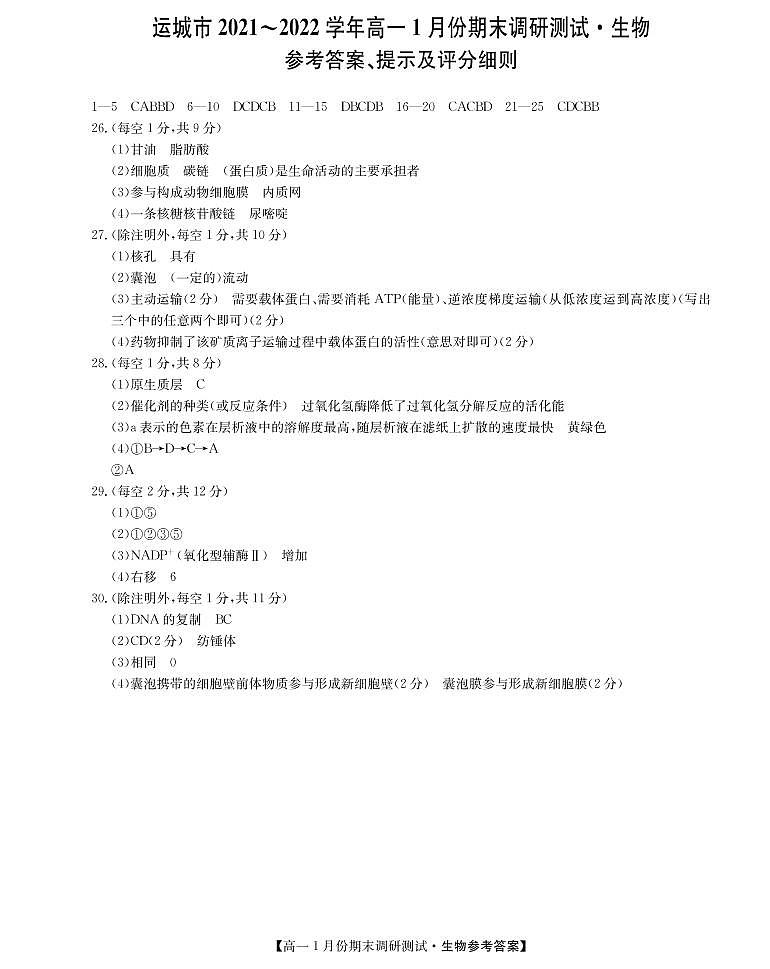 22078A运城联考-生物da第1页
