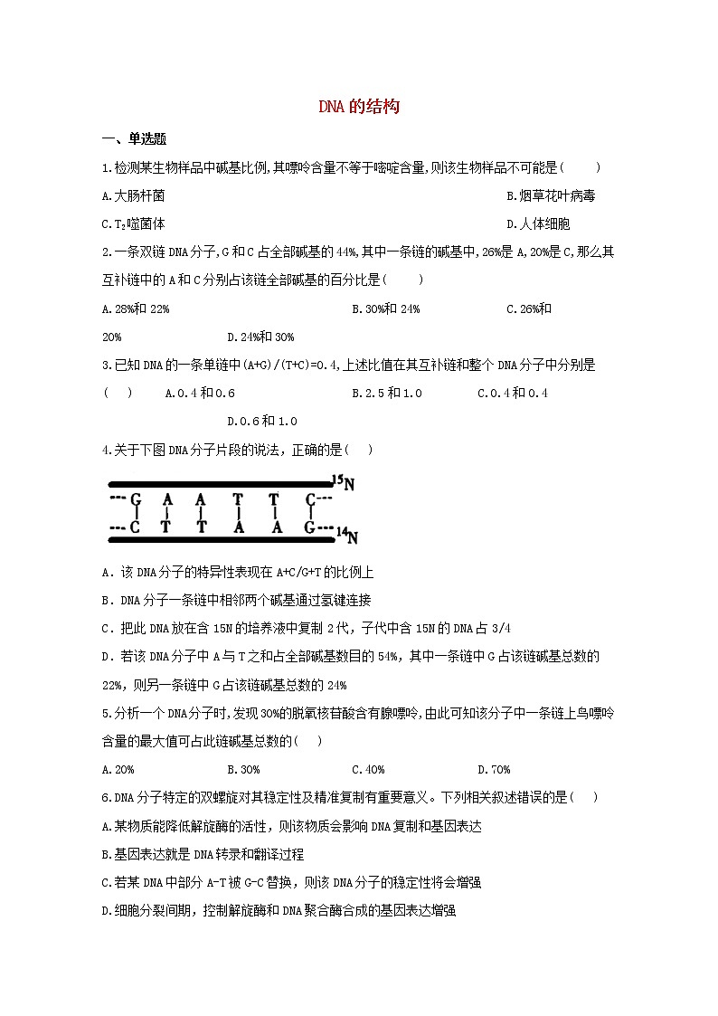 高中生物暑假作业07DNA的结构能力提升含解析 练习01