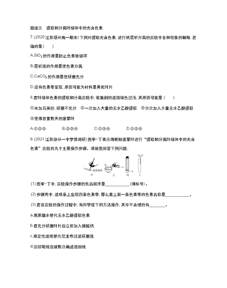 第一课时 解开光合作用之谜、叶绿体与光能的捕获-2022版生物必修第一册 苏教版(2019) 同步练习 (Word含解析)第3页