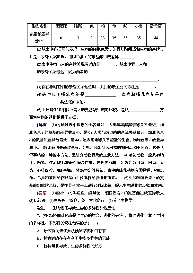 课时作业19 生物的多样性和适应性是进化的结果【新教材】苏教版(2019)高中生物必修二 练习03