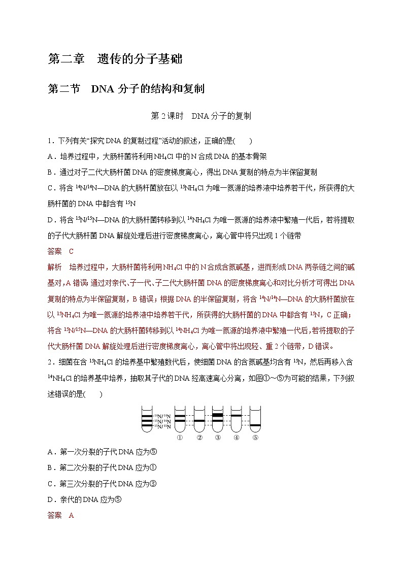 2.2.2 DNA分子的复制-2020-2021学年高一生物同步备课系列(新苏教版(2020)必修2)练习题01