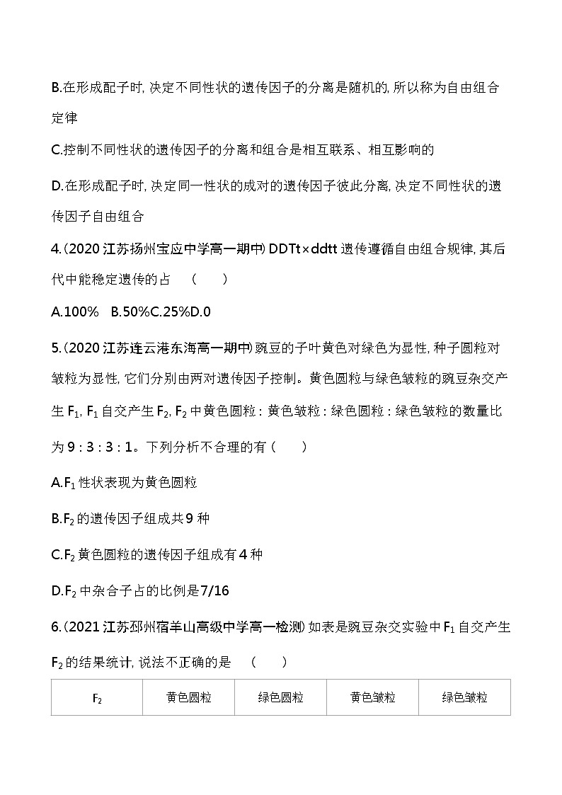 第3节 自由组合定律-2022版生物必修第二册 苏教版(2019) 同步练习 (Word含解析)02