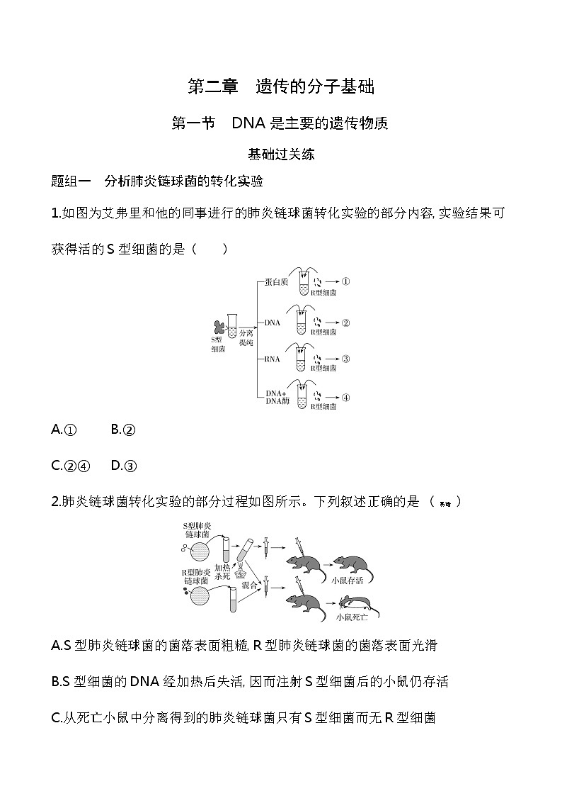 第1节 DNA是主要的遗传物质-2022版生物必修第二册 苏教版(2019) 同步练习 (Word含解析)01