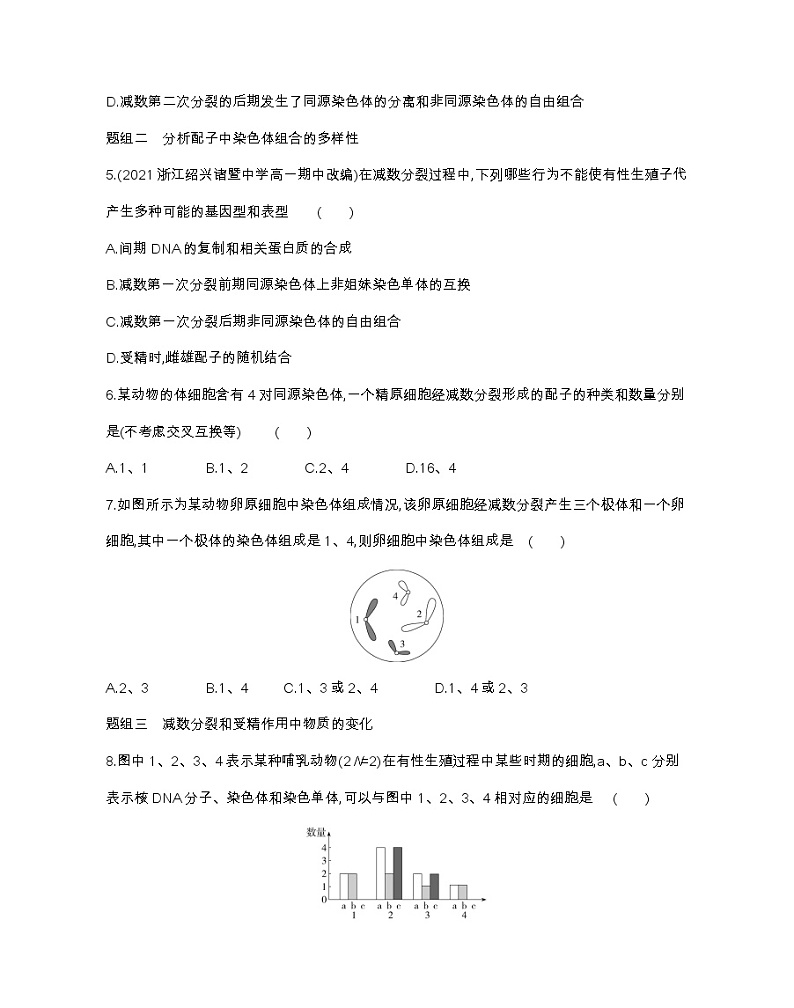 第2课时 受精作用-2022版生物必修第二册 浙科版(2019) 同步练习 (Word含解析)第2页