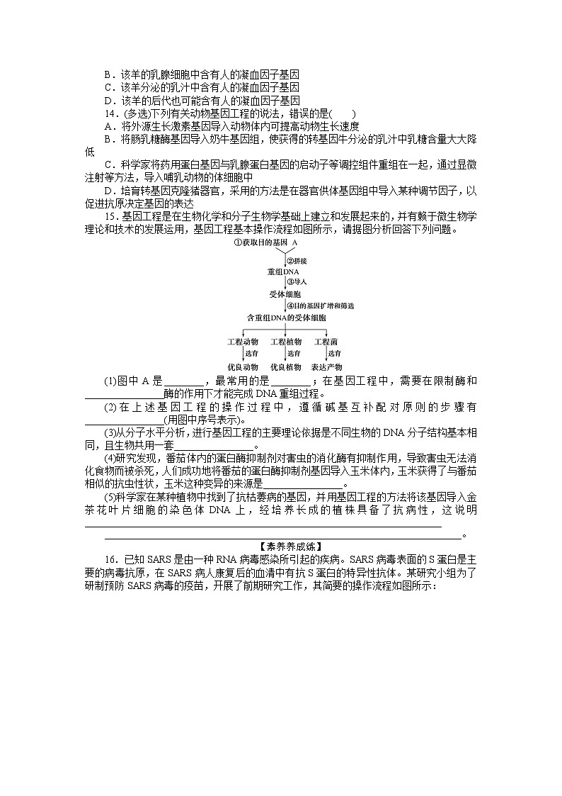 2021-2022学年高中生物新人教版选择性必修3 3.3 基因工程的应用 作业 练习03