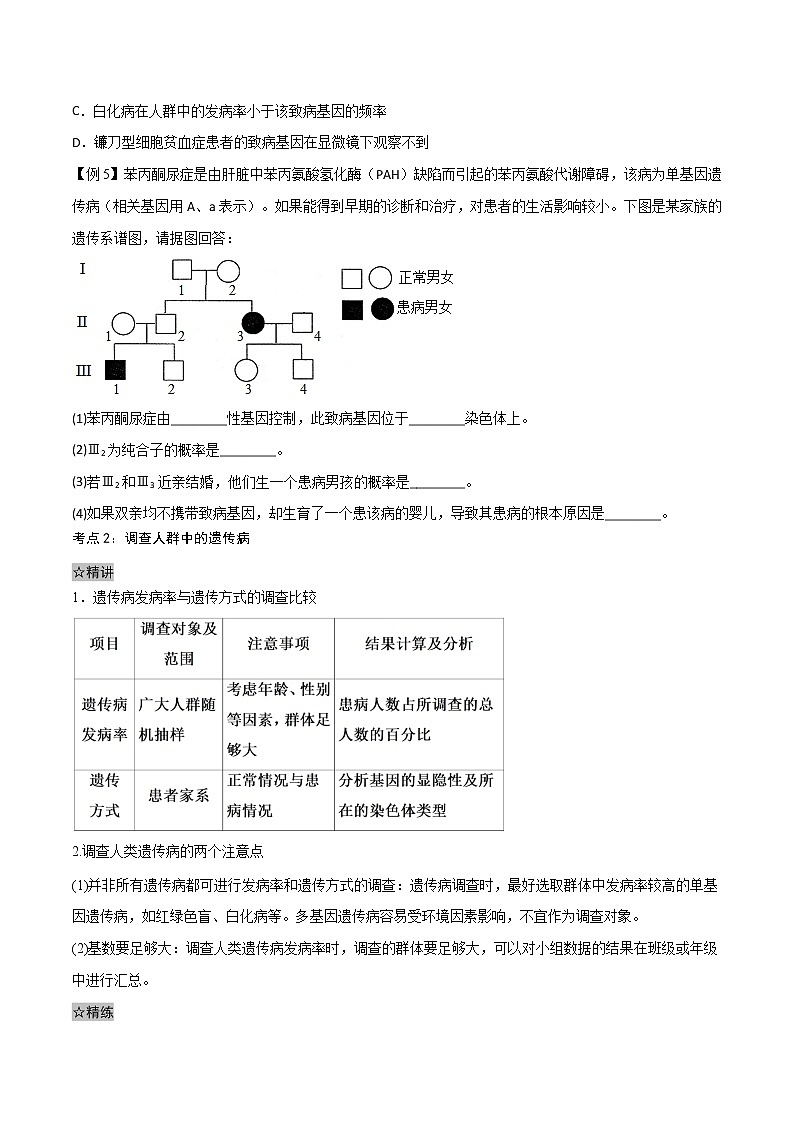 5.3 人类遗传病-2021-2022学年高一下学期生物同步考点精讲精练(人教版2019必修2)课件PPT02