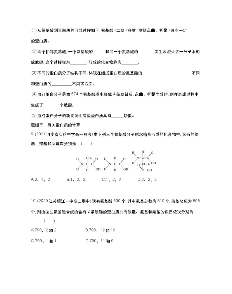 第一课时　细胞的功能主要由蛋白质完成-2022版生物必修第一册 苏教版（2019） 同步练习 （Word含解析）03