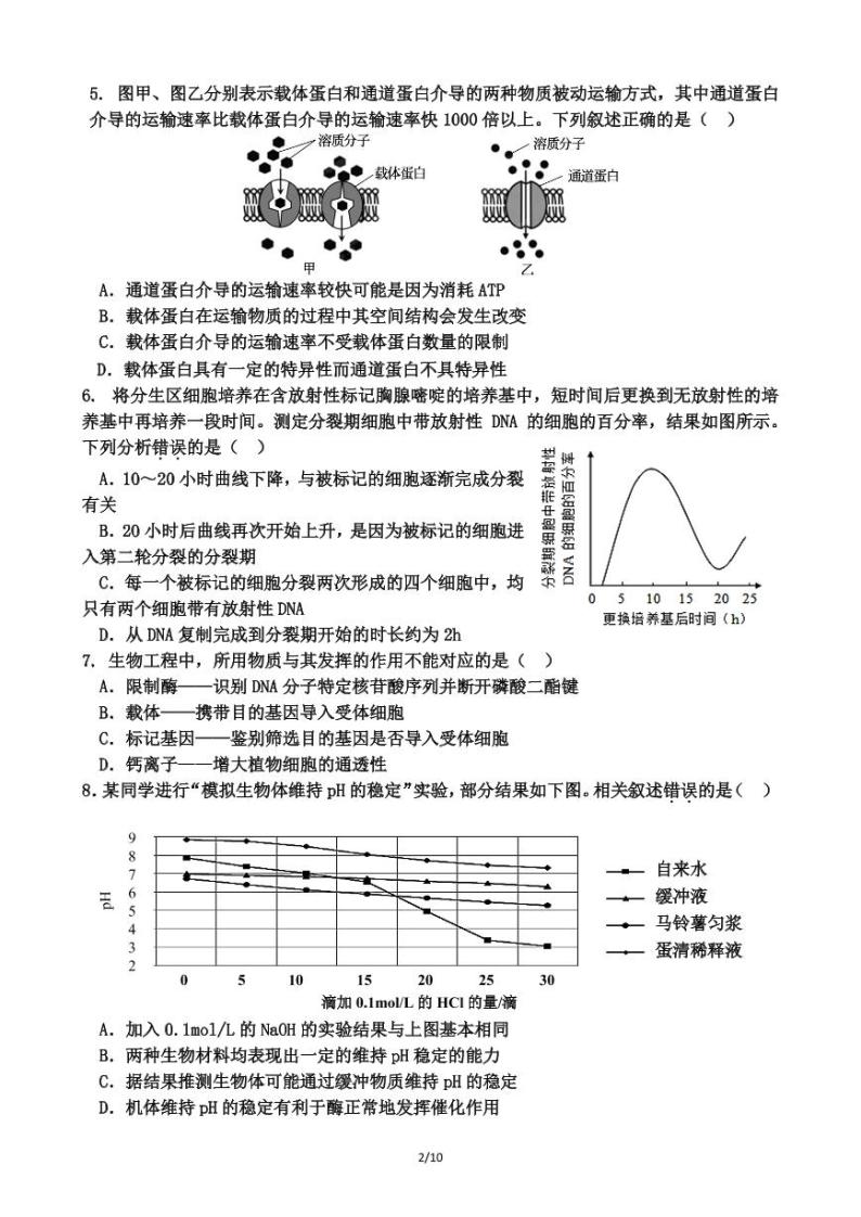 北京市中央民族大学附属中学2021-2022学年高三下学期2月适应性练习生物试题PDF版无答案02