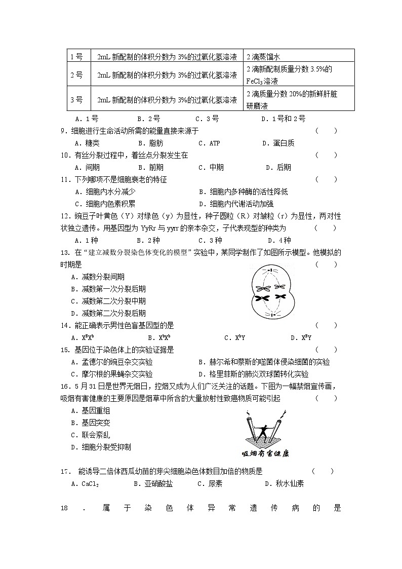 2009年湖南省普通高中学业水平考试生物试卷及答案第2页