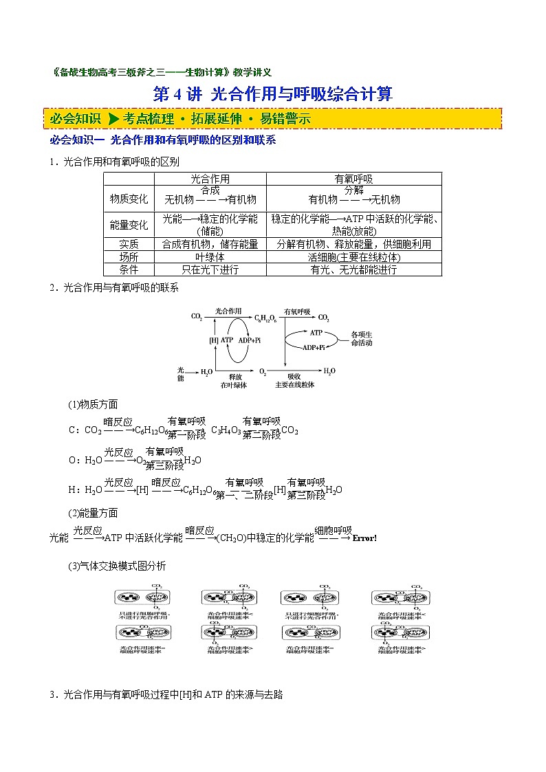 04 第4讲 光合作用与呼吸综合计算-备战2022年高考生物二轮复习三板斧之三——生物计算(原卷版)第1页