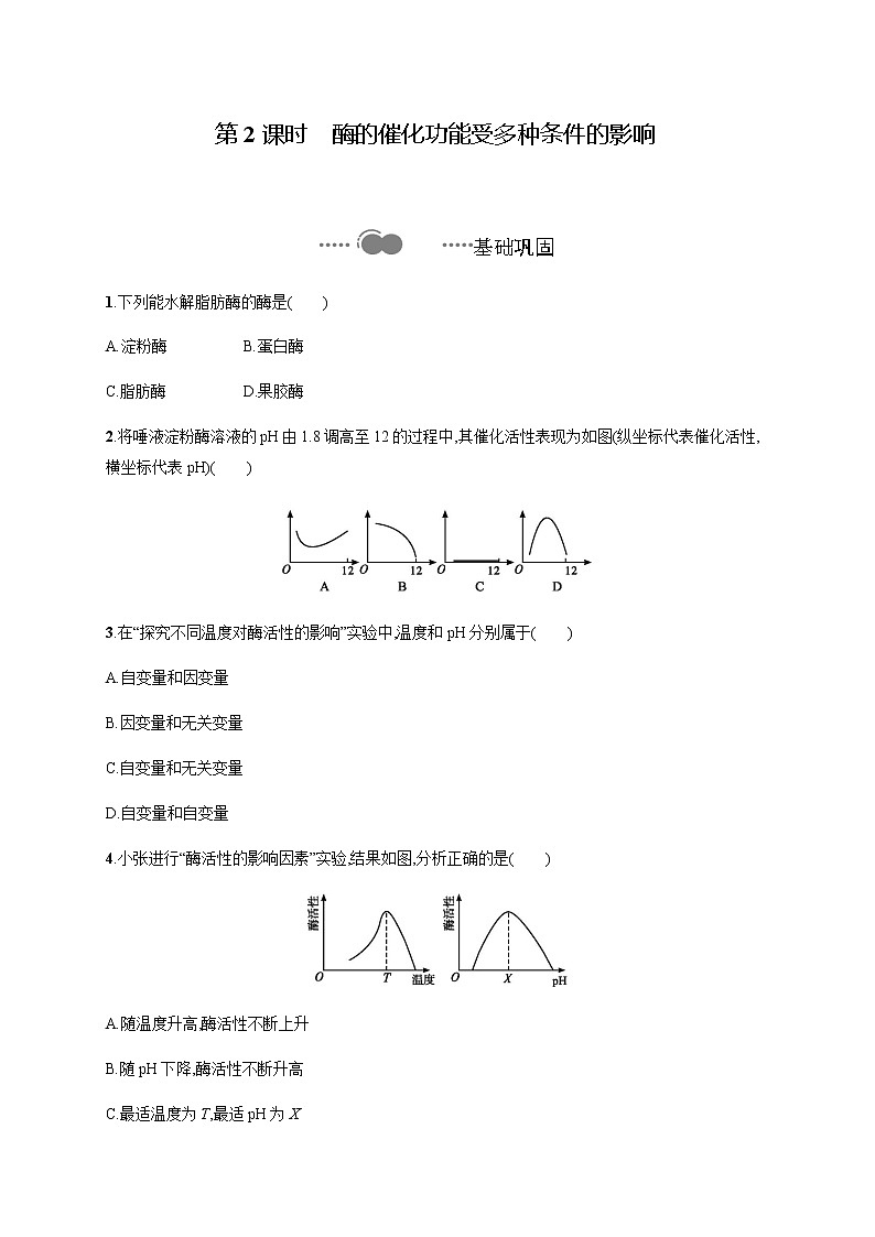 3.2 第2課時(shí)　酶的催化功能受多種條件的影響-練習(xí)浙科版（2019）高中生物必修一第1頁