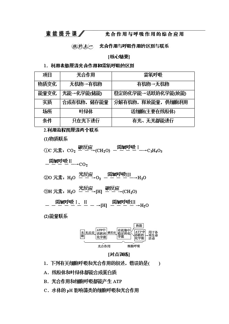 第3章 素能提升课 光合作用与呼吸作用的综合应用 讲义 2020-2021学年浙科版(2019)高中生物必修一教案01