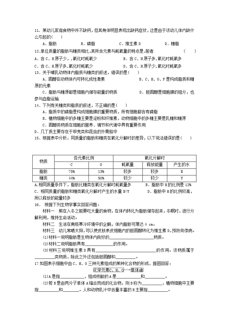 2.3 细胞中的糖类和脂质 练习【新教材】人教版(2019)高中生物必修一02