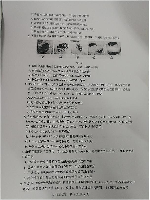 珠海市2021届高三第一学期期末普通高中质量监测(一模)高三生物试题无答案02