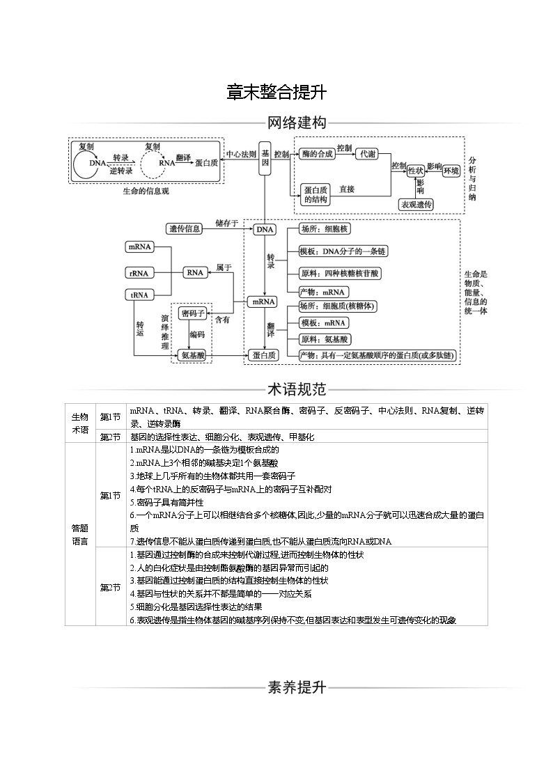 2020-2021 学年高一下学期生物人教版必修二：第4章   章末整合提升讲义练习题01