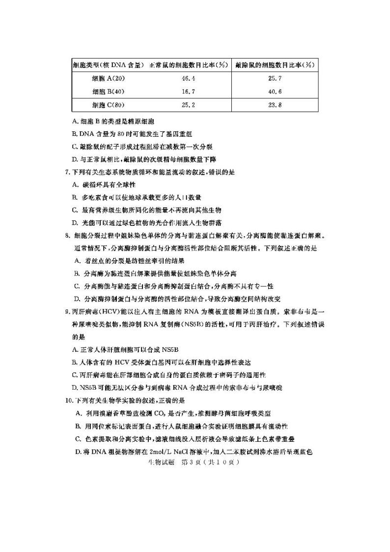 2021届山东省济宁市高三下学期3月模拟（一模）生物试题 PDF版03