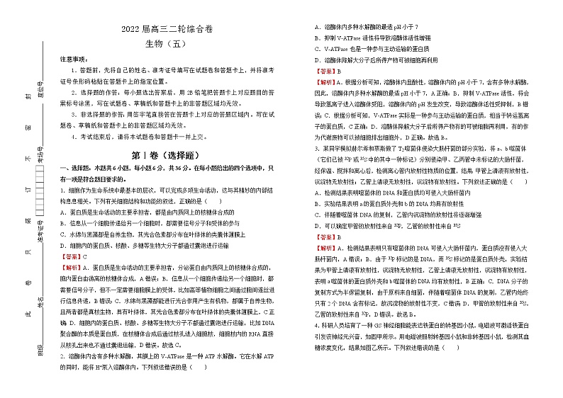 【原创】2022届高三二轮综合卷 生物(五) 教师版第1页
