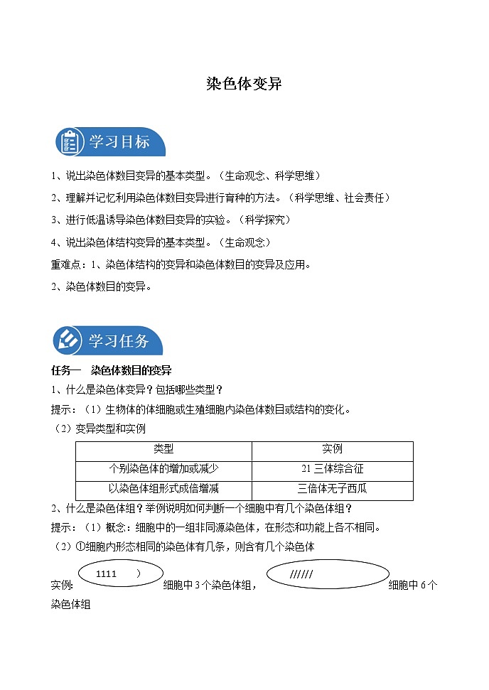 5.2 染色體變異 學案 高中生物新人教版必修2(2022年)第1頁