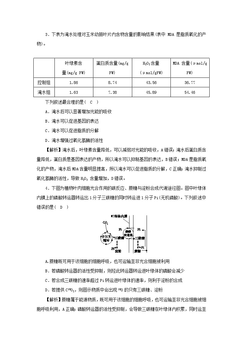 2021_2022学年新教材高中生物高效作业22环境因素影响光合速率二含解析浙科版必修第一册 练习02