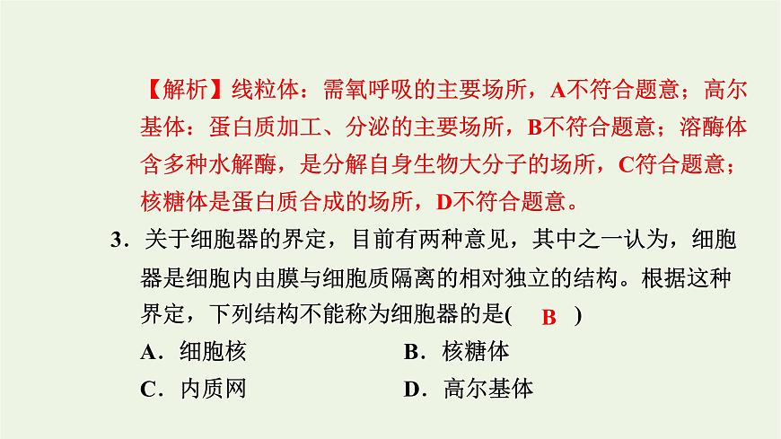2021_2022學(xué)年新教材高中生物高效作業(yè)7內(nèi)質(zhì)網(wǎng)核糖體高爾基體溶酶體線粒體和葉綠體課件浙科版必修第一冊第3頁