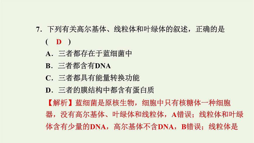 2021_2022學(xué)年新教材高中生物高效作業(yè)7內(nèi)質(zhì)網(wǎng)核糖體高爾基體溶酶體線粒體和葉綠體課件浙科版必修第一冊第8頁