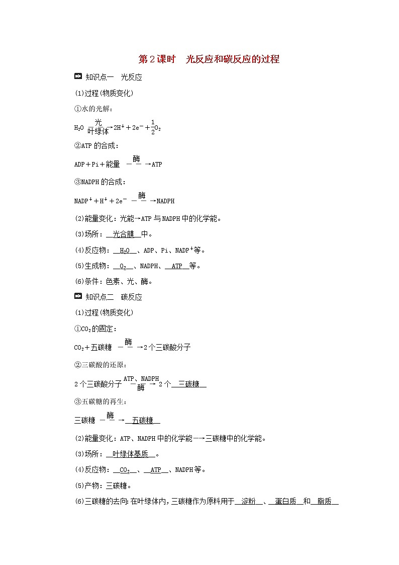 2021_2022學(xué)年新教材高中生物第三章細(xì)胞的代謝第五節(jié)第2課時(shí)光反應(yīng)和碳反應(yīng)的過(guò)程學(xué)案浙科版必修第一冊(cè)第1頁(yè)