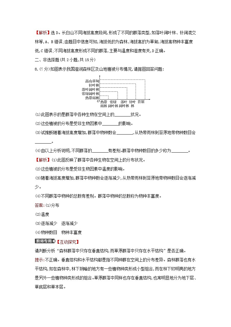 2021_2022学年新教材高中生物课时练5群落具有垂直水平和时间结构含解析浙科版选择性必修203