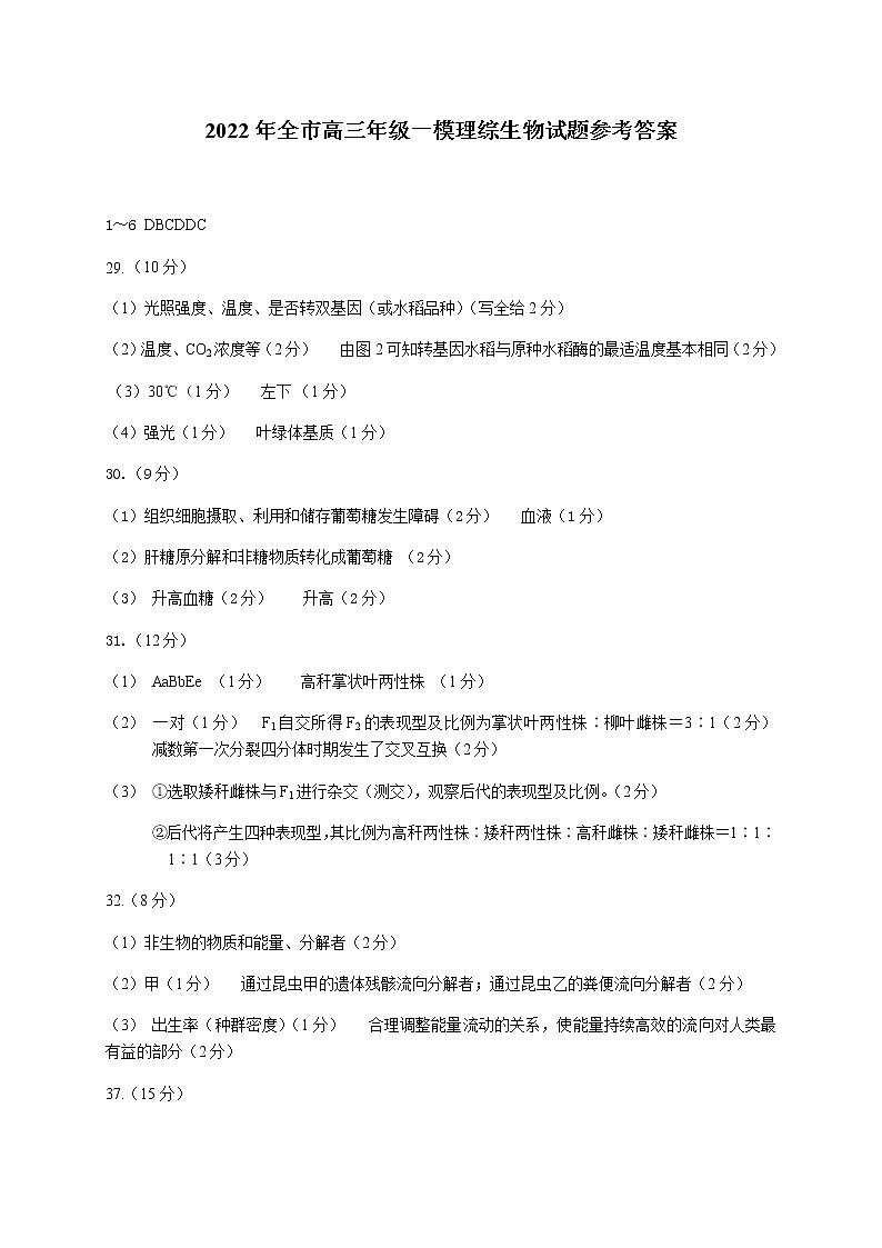 2022届江西省赣州市高三3月摸底考试理科综合试题 生物试题(含答案)01