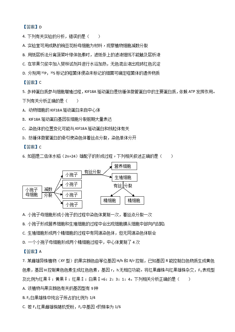 2022届河北省九师联盟高三下学期3月质量检测联考(一模)生物试题含答案第2页