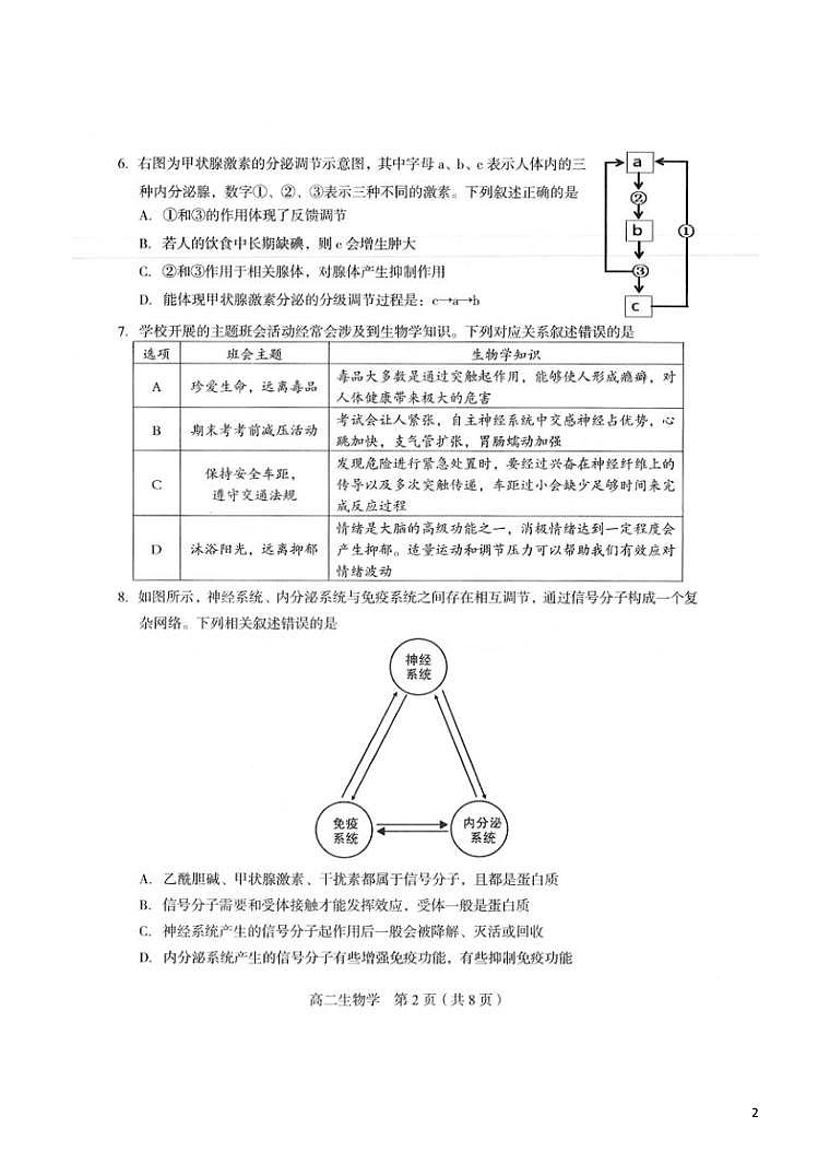2021-2022学年福建省龙岩市高二上学期期末教学质量检查生物试题PDF版含答案第2页