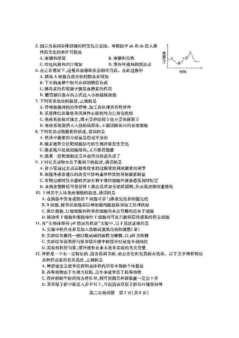 2021-2022学年山西省运城市高二上学期期末调研测试生物试题PDF版含答案02