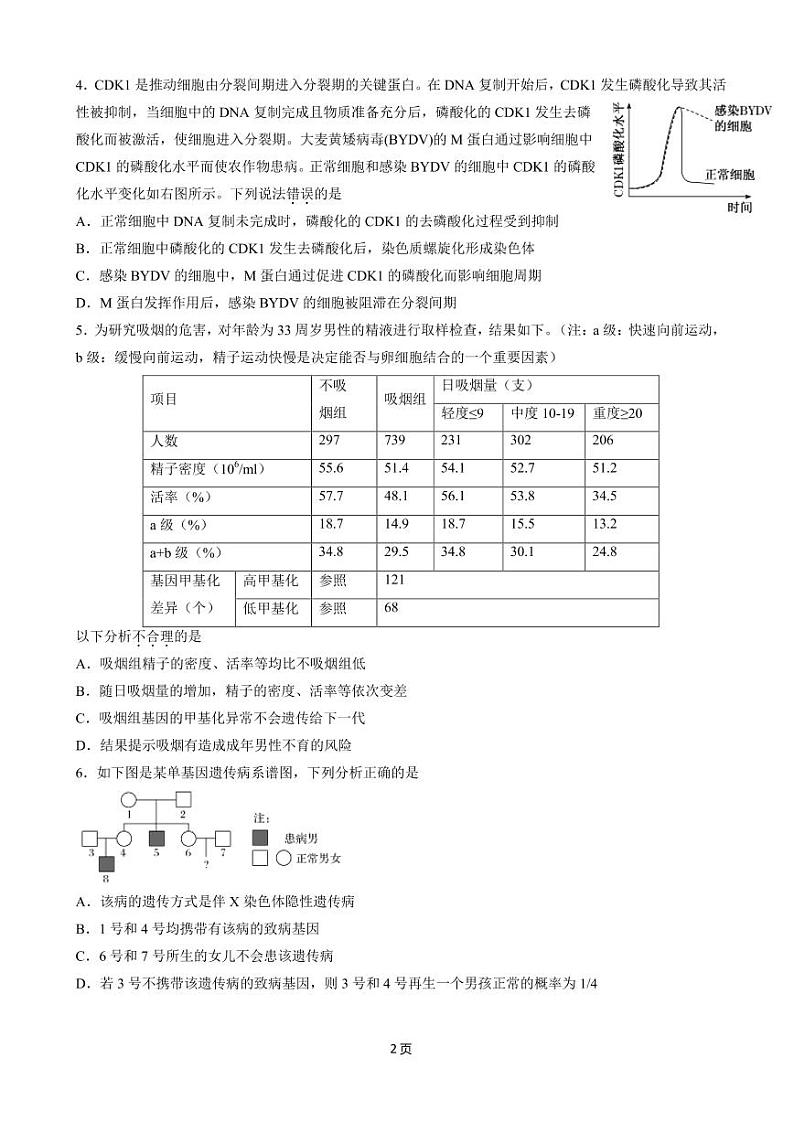 2022届北京市房山区高三一模生物试卷(PDF版)第2页