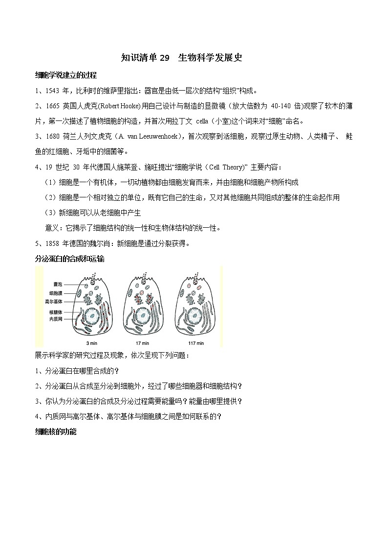 知识清单29 生物科学发展史-2022年高考生物一轮复习必背知识清单第1页