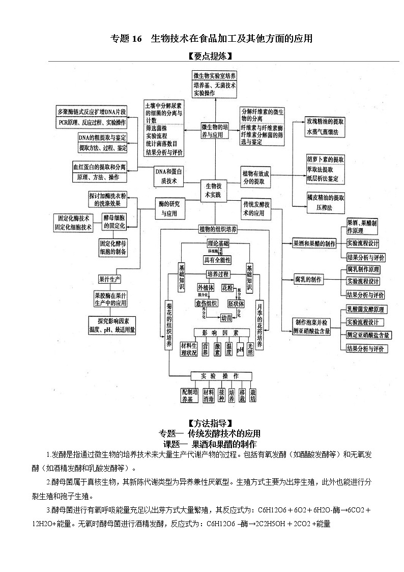 专题16 生物技术在食品加工及其他方面的应用-备战2022届高考生物二轮复习题型专练(原卷版)第1页