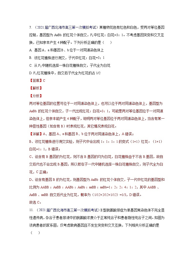 专题08 遗传规律和应用- 高三生物模拟试卷分类汇编(1月刊)01