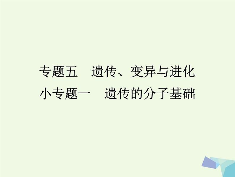 高考生物三轮考前重点突破:专题一遗传的分子基次件 (NXPowerLite)课件PPT第1页