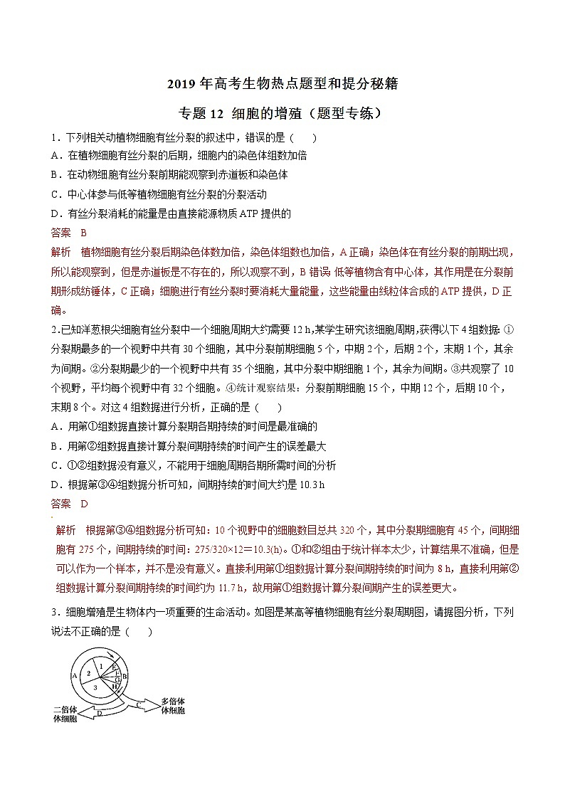 高考生物提分秘籍:专题12《细胞的增殖》热点难点突破(含答案)第1页