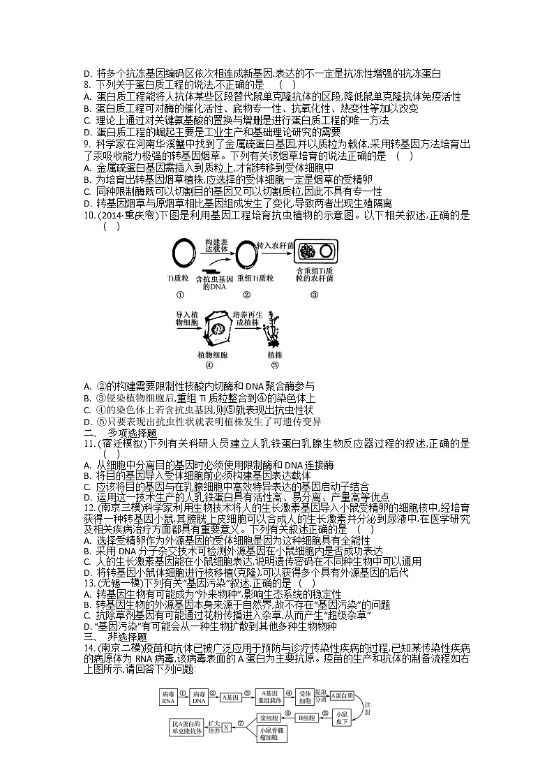 高考生物一轮复习作业本:第14单元第2讲《基因工程的应用与安全性问题》(含详解)第2页