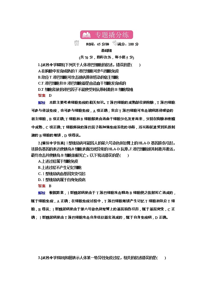 高考生物一轮复习专题训练:专题20《免疫调节》(含详解)第1页