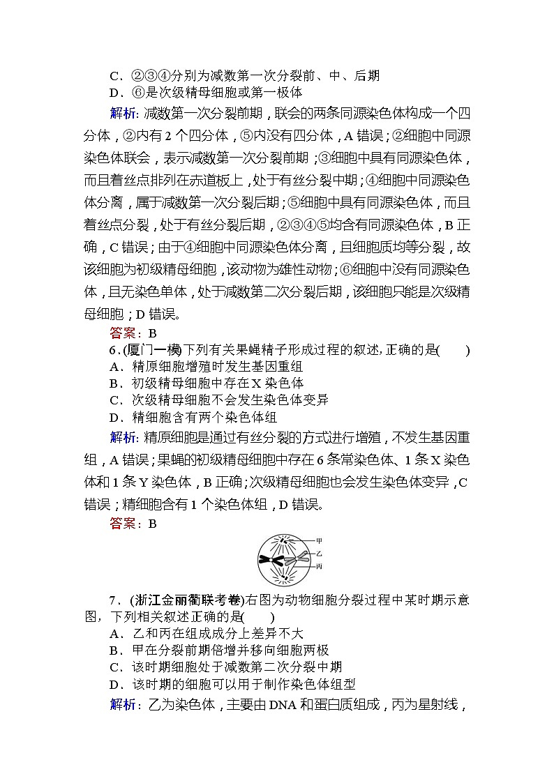 高考生物一轮复习课时跟踪检测:13《配子的形成过程、受精作用及相关实验探究》(含详解)第3页