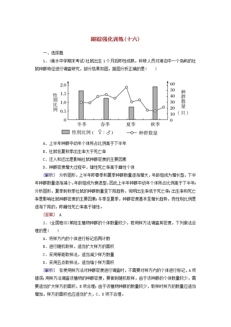 高考生物二轮复习跟踪强化训练16《种群和群落》(含详解)01