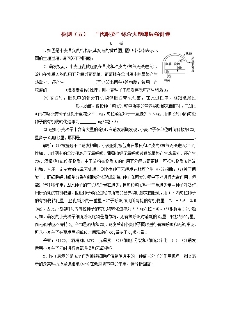 高考生物二轮复习检测05《代谢类》综合大题课后强训卷 (含详解)01