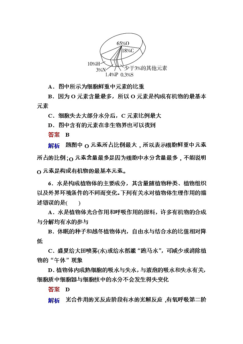 高考生物一轮复习特训:2细胞中的元素和化合物 细胞中的无机物 Word版含解析第3页